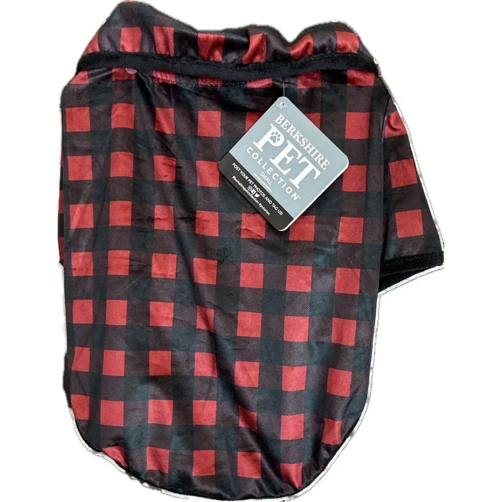 Berkshire Pet Collection Dog Sleep Shirt Red Black Buffalo Plaid Small New